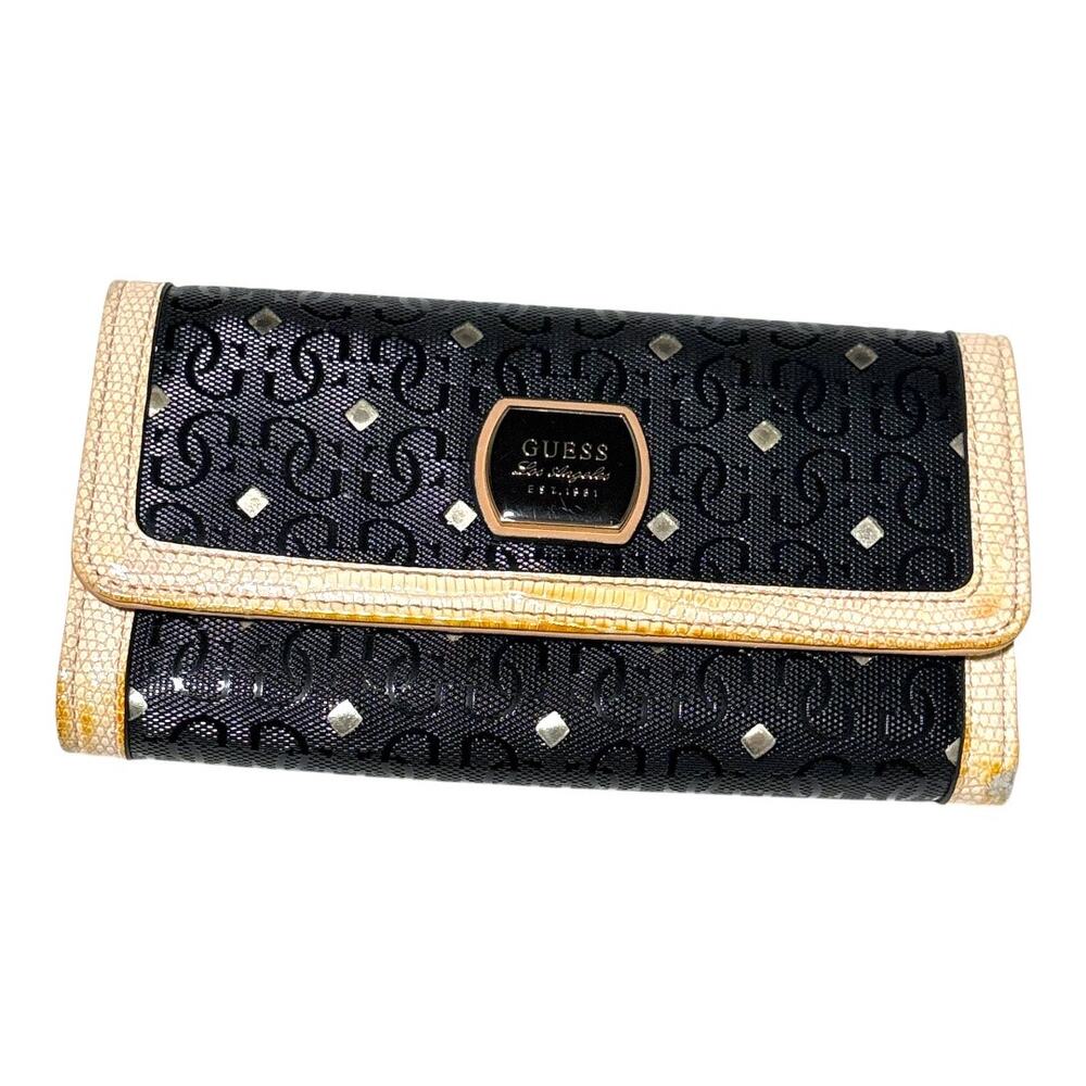 Guess Glam Wallet - Black Cream - Studded Sparkly & Classy w/ Many Pockets!